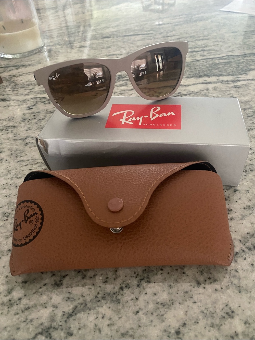 Ray-Ban Women's Beige Frame Sunglasses with Brown Lenses